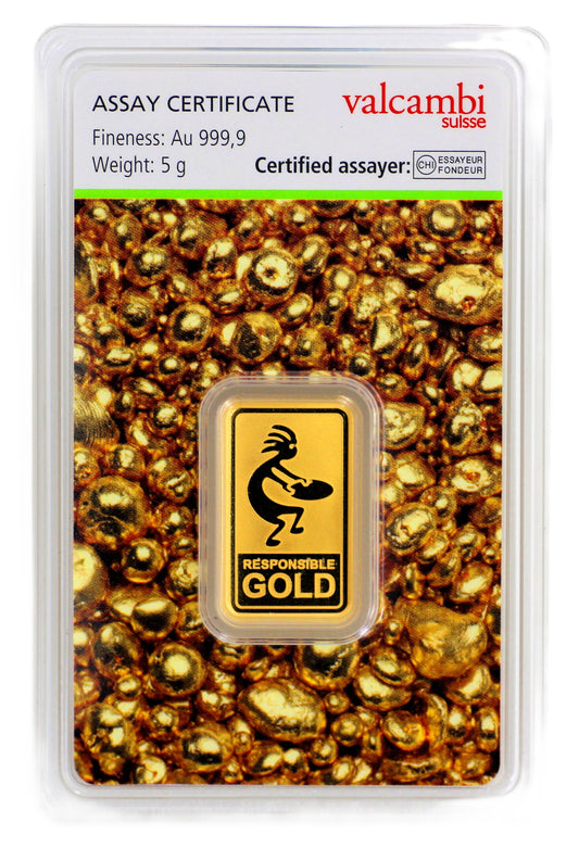 Goldbarren 5 Gramm Valcambi Auropelli 999 im Blister mit Zertifkat Responsible-Gold**