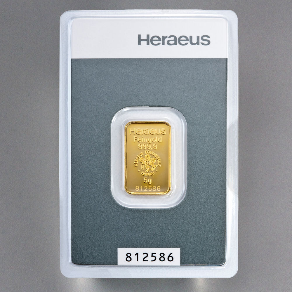 Goldbarren Kinebar 5 Gramm Heraeus 999 Feingold im Blister mit Zertifkat**