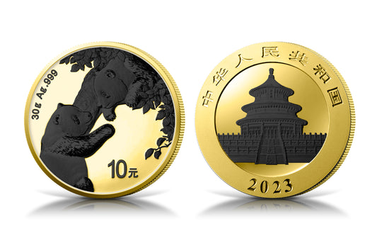 China Panda 2023 - 30 Gramm Silbermünze - Gilded - Black Platinum