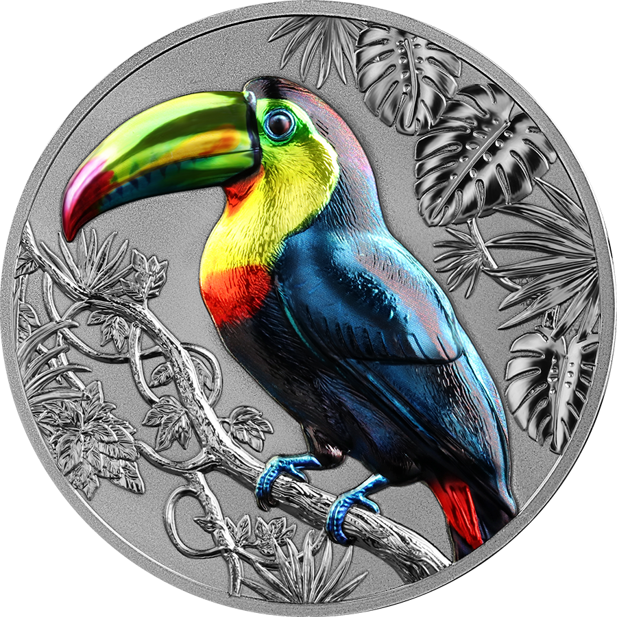 Representatives of the Specie - #4. Rainbow Toucan - Germania Mint  - 2 oz Silbermünze Ruthenium High Relief