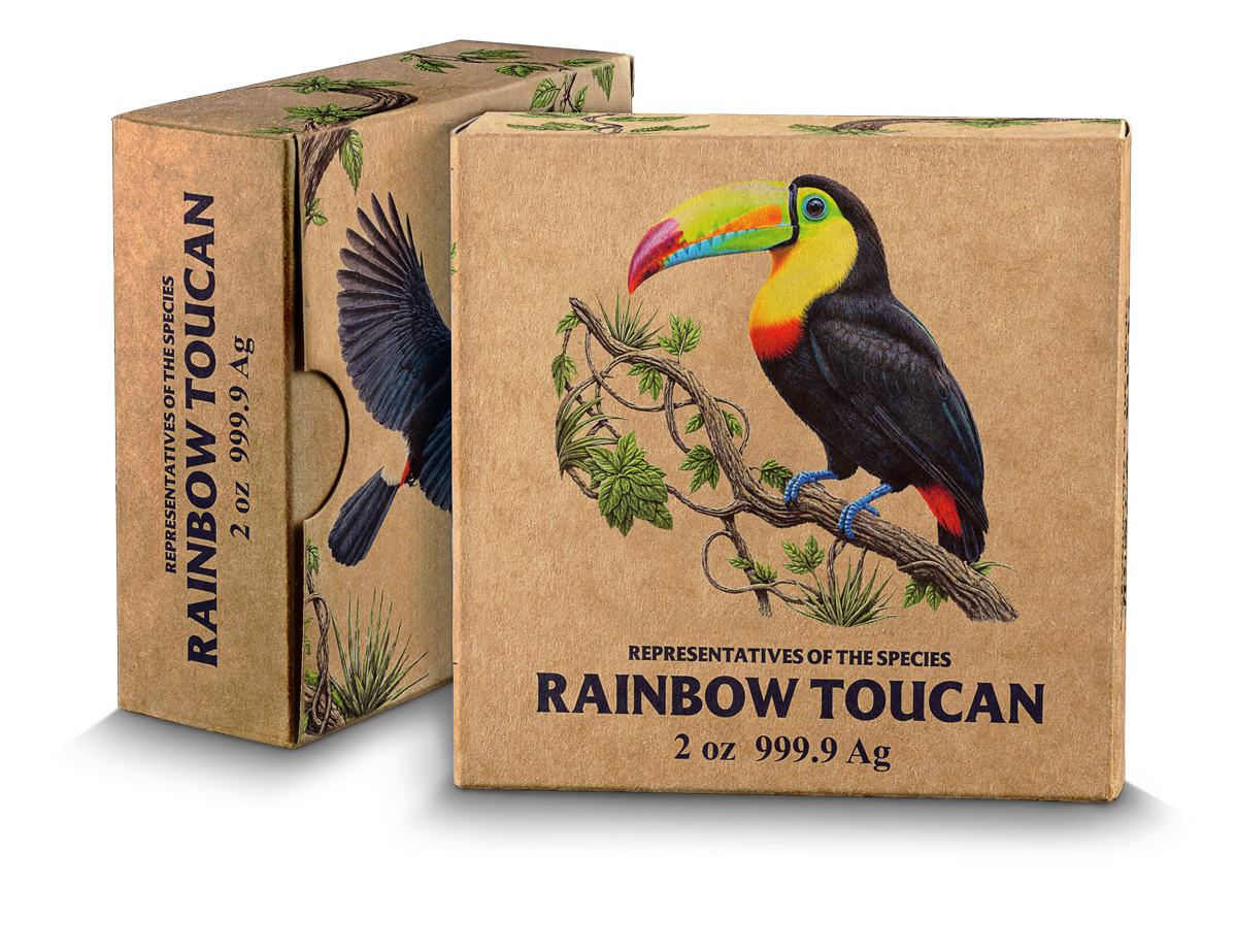 Representatives of the Specie - #4. Rainbow Toucan - Germania Mint  - 2 oz Silbermünze Ruthenium High Relief