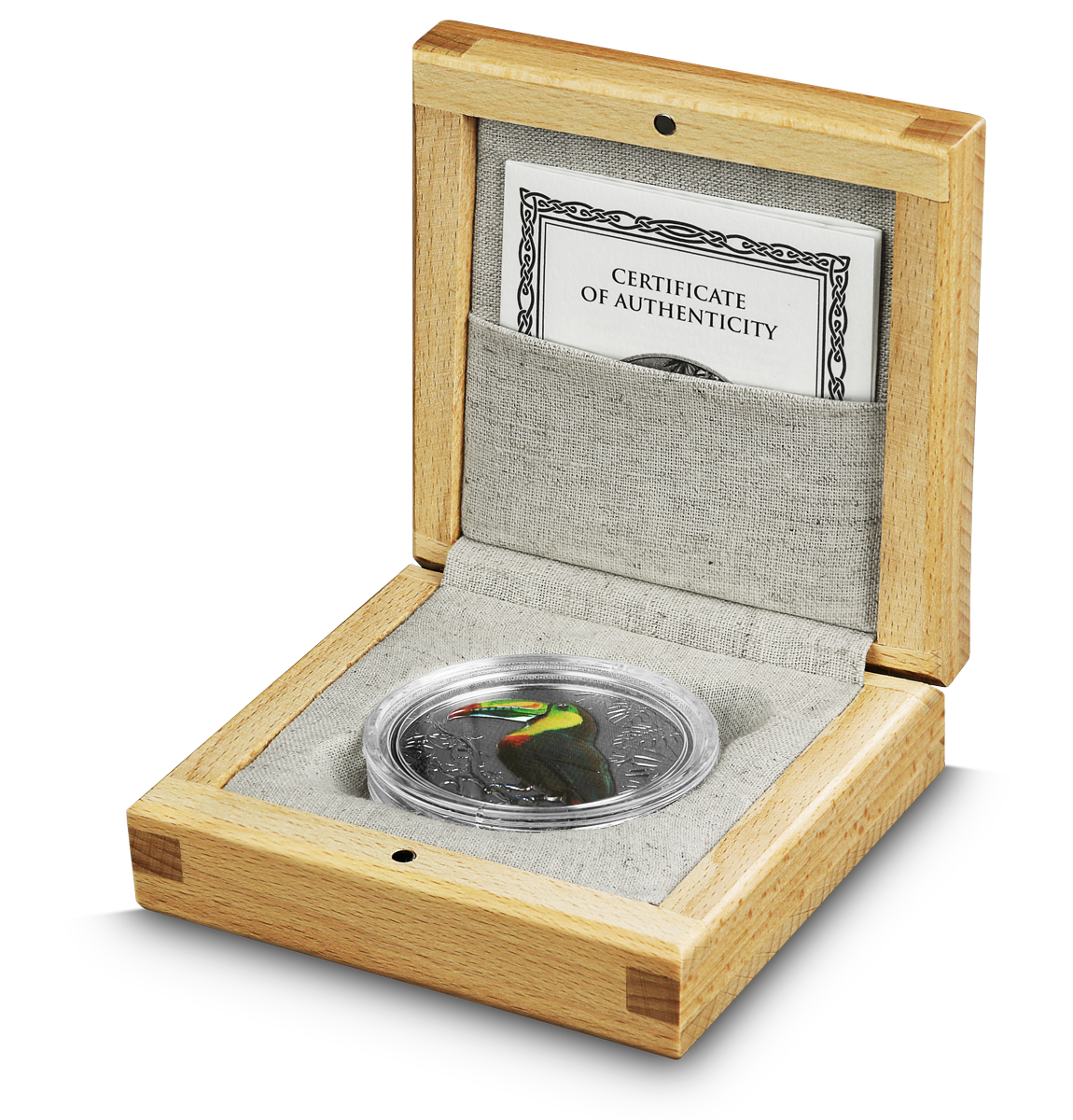Representatives of the Specie - #4. Rainbow Toucan - Germania Mint  - 2 oz Silbermünze Ruthenium High Relief