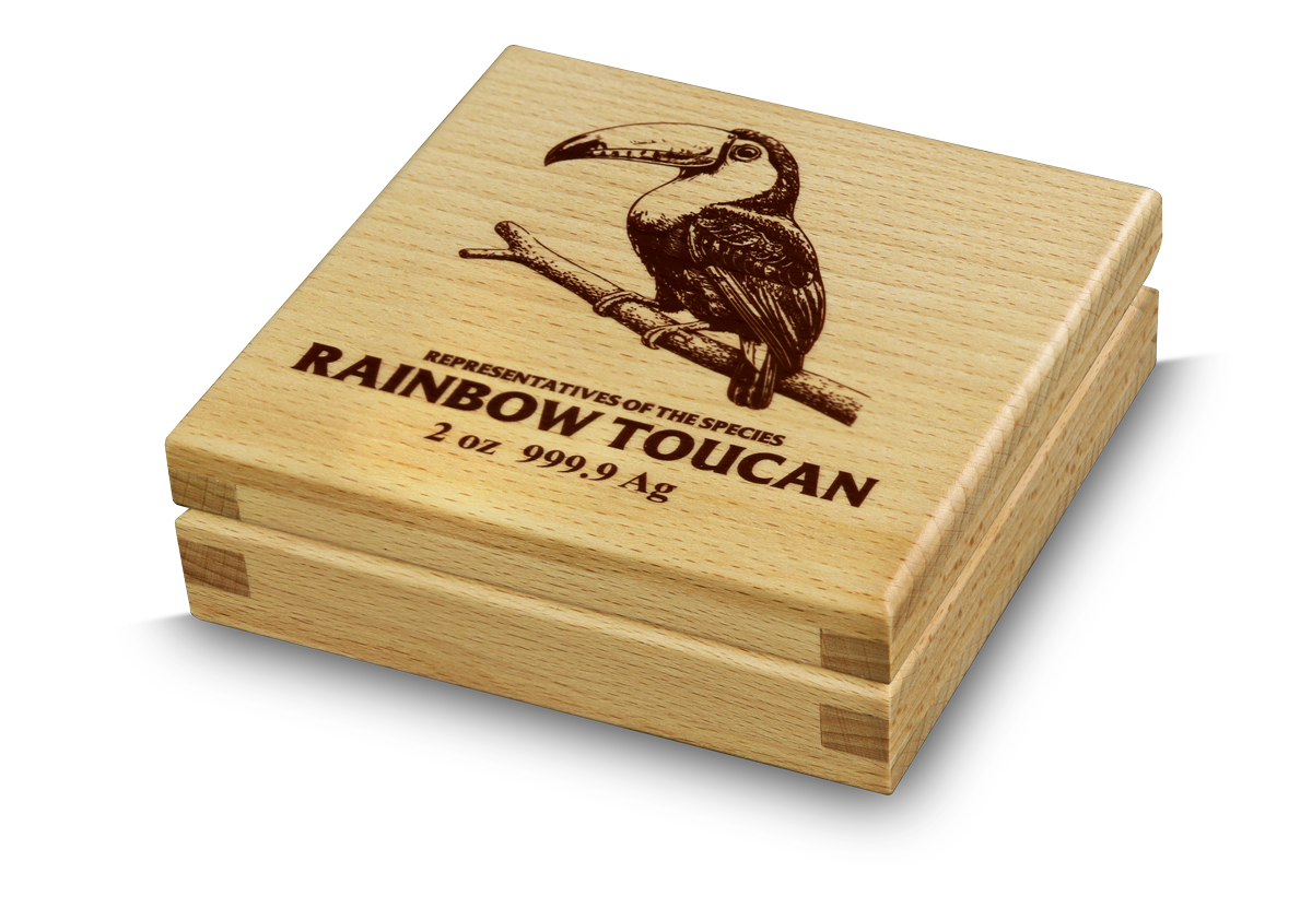 Representatives of the Specie - #4. Rainbow Toucan - Germania Mint  - 2 oz Silbermünze Ruthenium High Relief