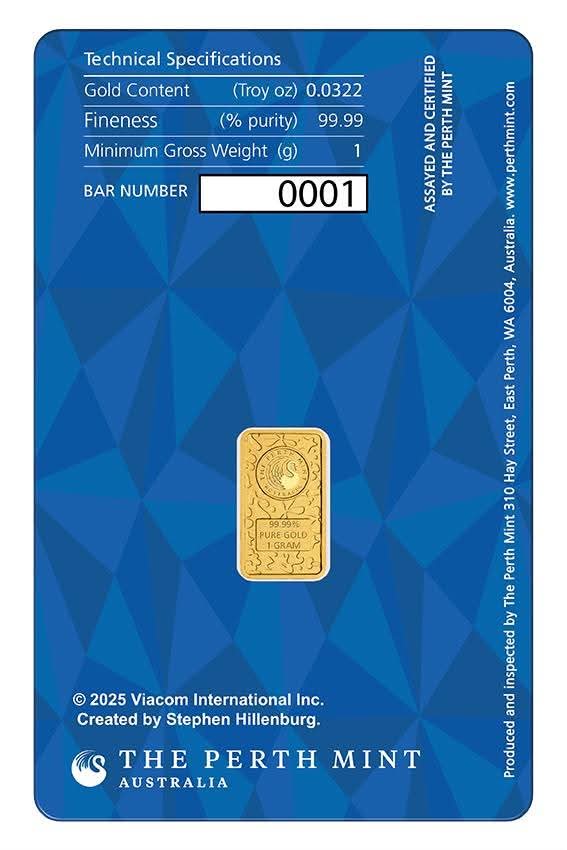 Spongebob Schwammkopf 2025, 1 g Goldbarren in Blister mit CoA**