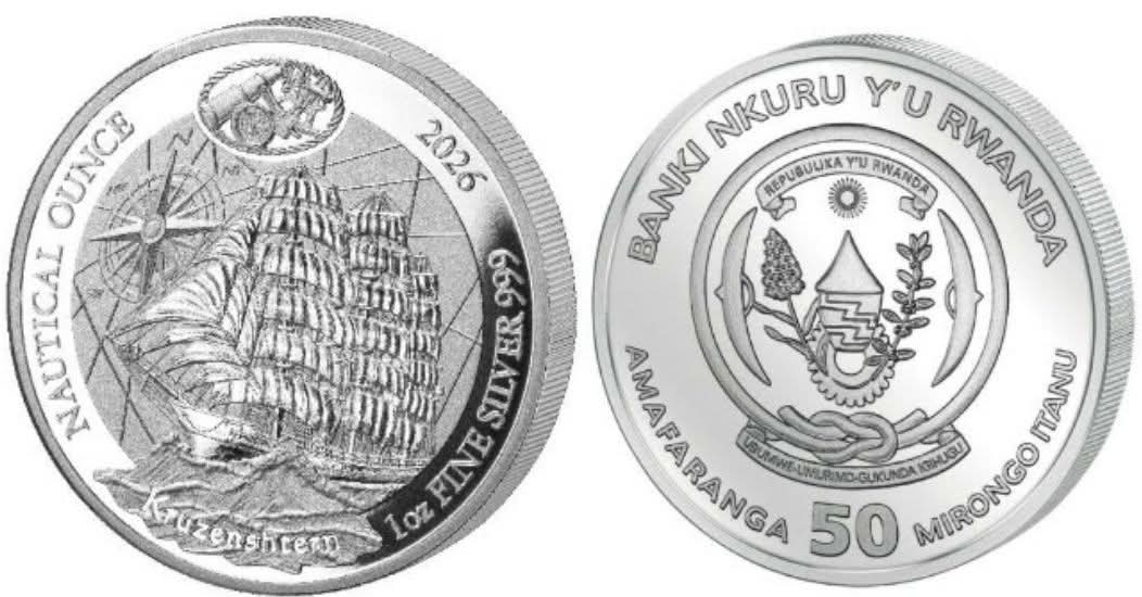 Ruanda Nautical Ounce - Kruzenshtern 2026 - 1 oz Silbermünze Polierte Platte in offizieller Box