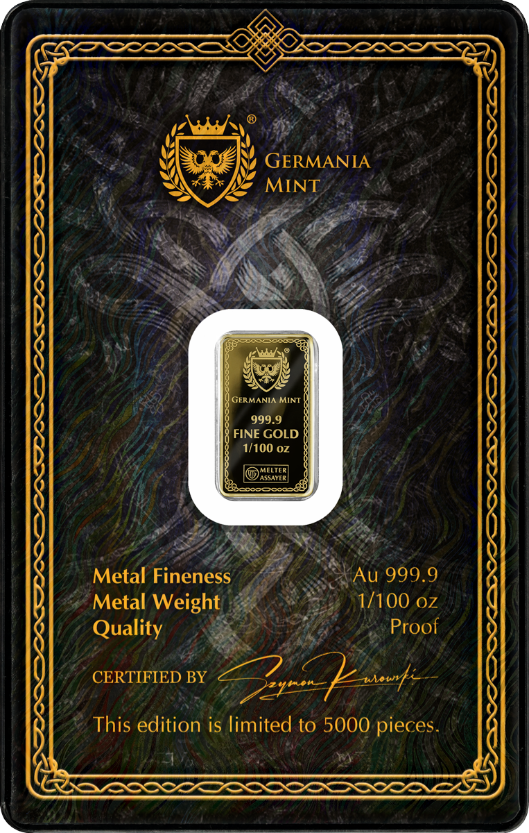 Germania Mint - Gods of Germania - Thor - 1/100 oz Goldbarren im Safepack**