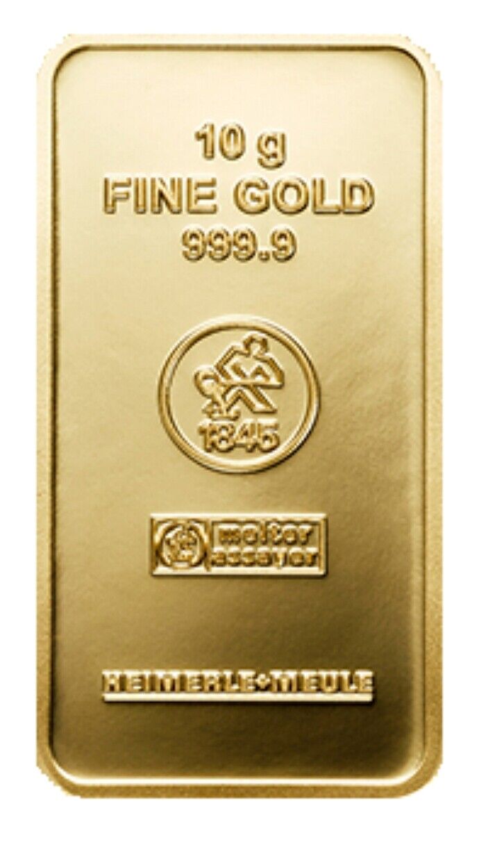Goldbarren 10 Gramm Heimerle & Meule 999.9 Feingold Gold mit Box**