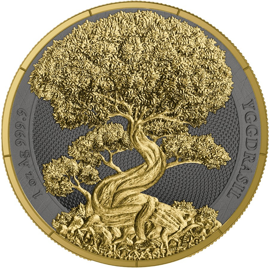 Germania Mint - Mythical Forest - Yggdrasil Goldenleaf - 2025 - 1 oz Silbermünze Ruthenium Gelbgold