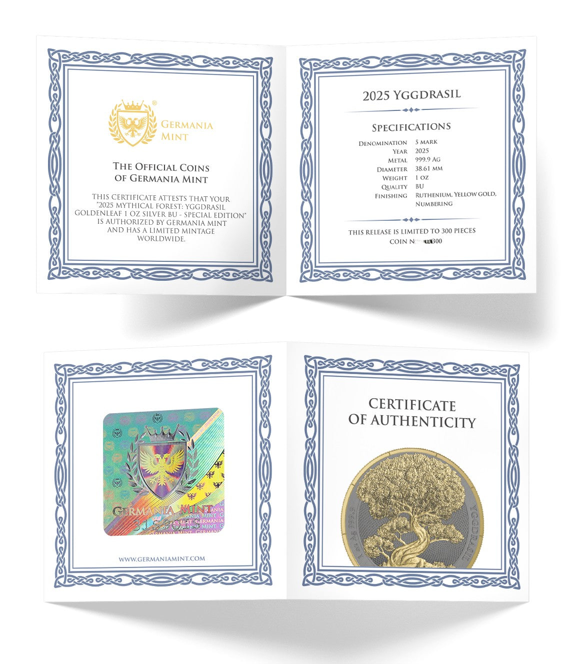 Germania Mint - Mythical Forest - Yggdrasil Goldenleaf - 2025 - 1 oz Silbermünze Ruthenium Gelbgold