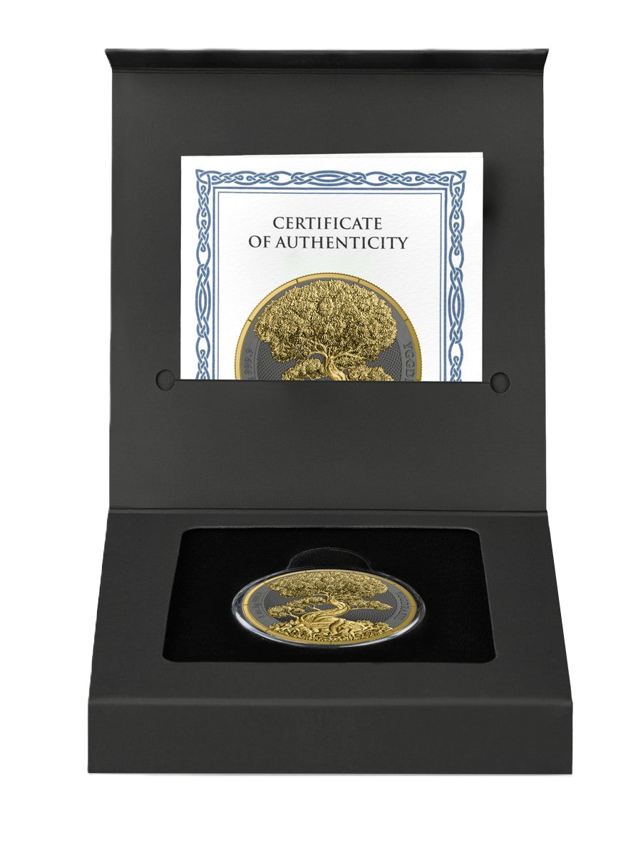 Germania Mint - Mythical Forest - Yggdrasil Goldenleaf - 2025 - 1 oz Silbermünze Ruthenium Gelbgold