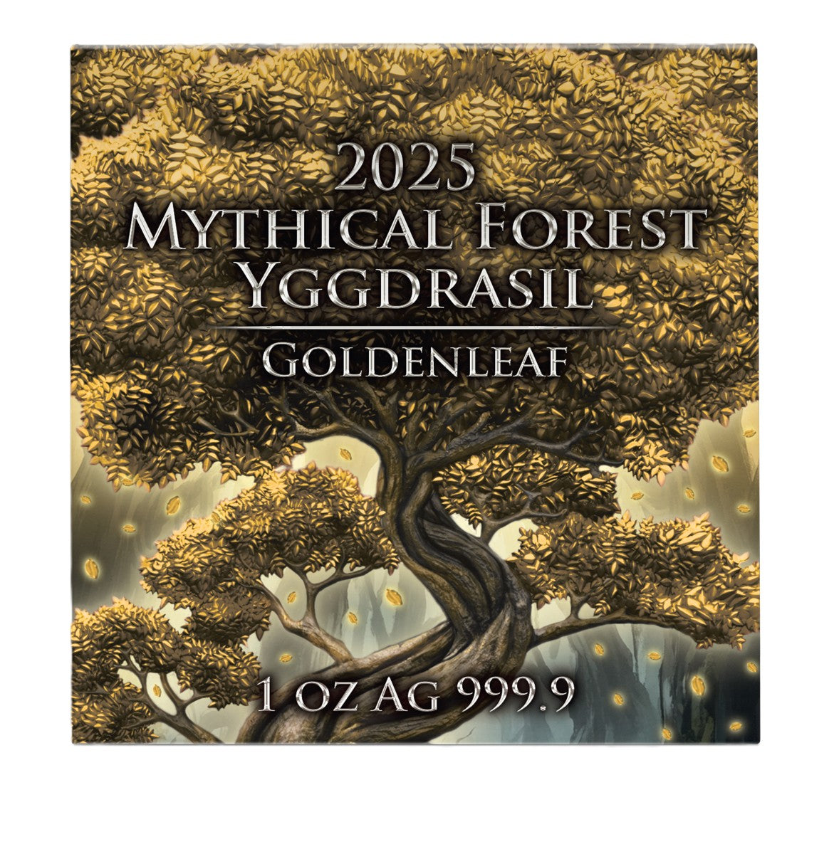Germania Mint - Mythical Forest - Yggdrasil Goldenleaf - 2025 - 1 oz Silbermünze Ruthenium Gelbgold